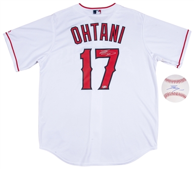 Lot of (2) Shohei Ohtani Signed Items Including Los Angeles Angels #17 Jersey & OML Manfred Baseball (MLB Authenticated)